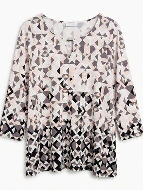 Calvin Klein Top Womens 1X Multi-Color Geometric Abstract 3/4 Sleeve Blouse Plus